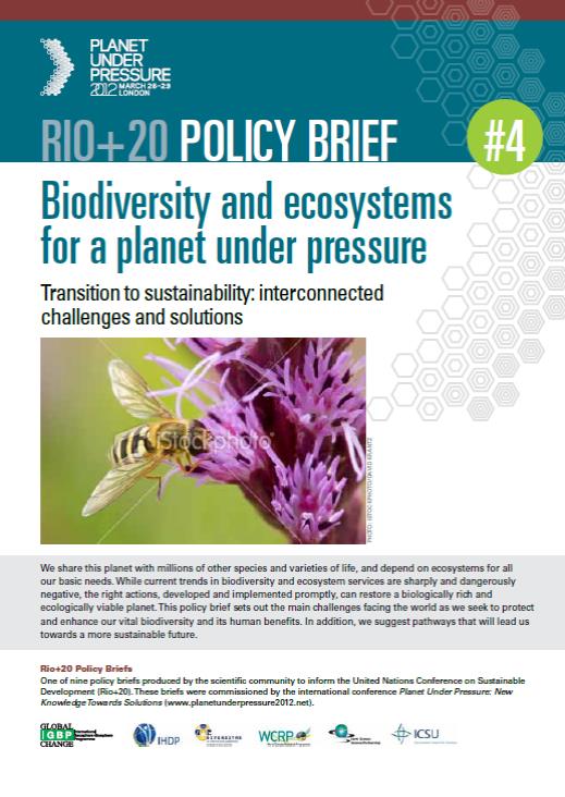 Biodiversity and ecosystems for a planet under pressure- Transition to sustainability: interconnected challenges and solutions